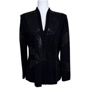 St. John Evening Marie Gray Jacket Santana Knit Black Sequin Zip Size 8 - READ